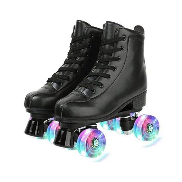 XUDREZ Roller Skates Classic High-Top Double-Row Black Skates LIGHT UP WHEELSNew - Picture 4 of 5